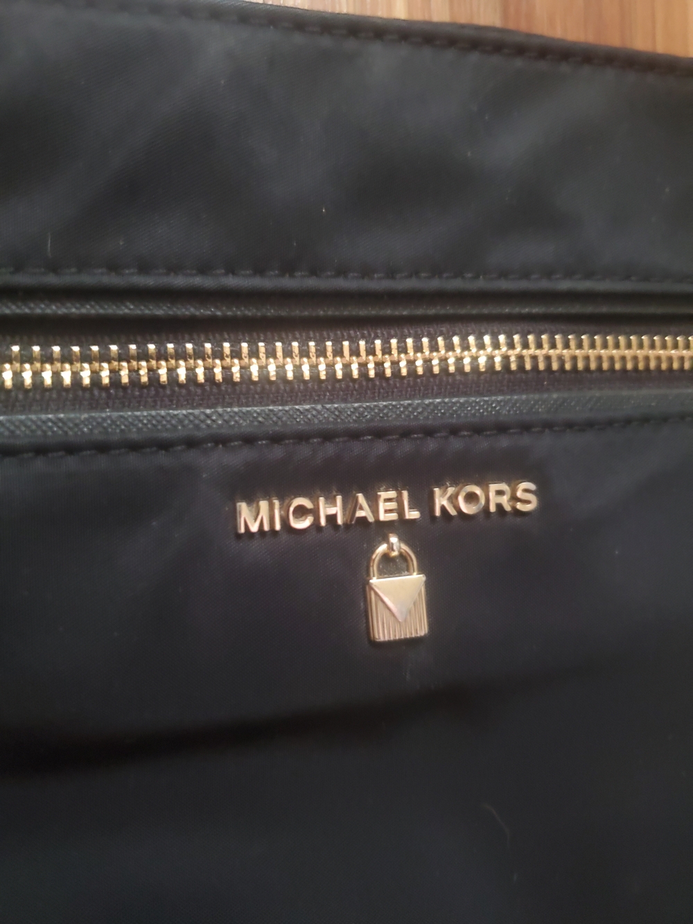 Michael Kors Black Nylon Shoulder Bag with Gold Accents